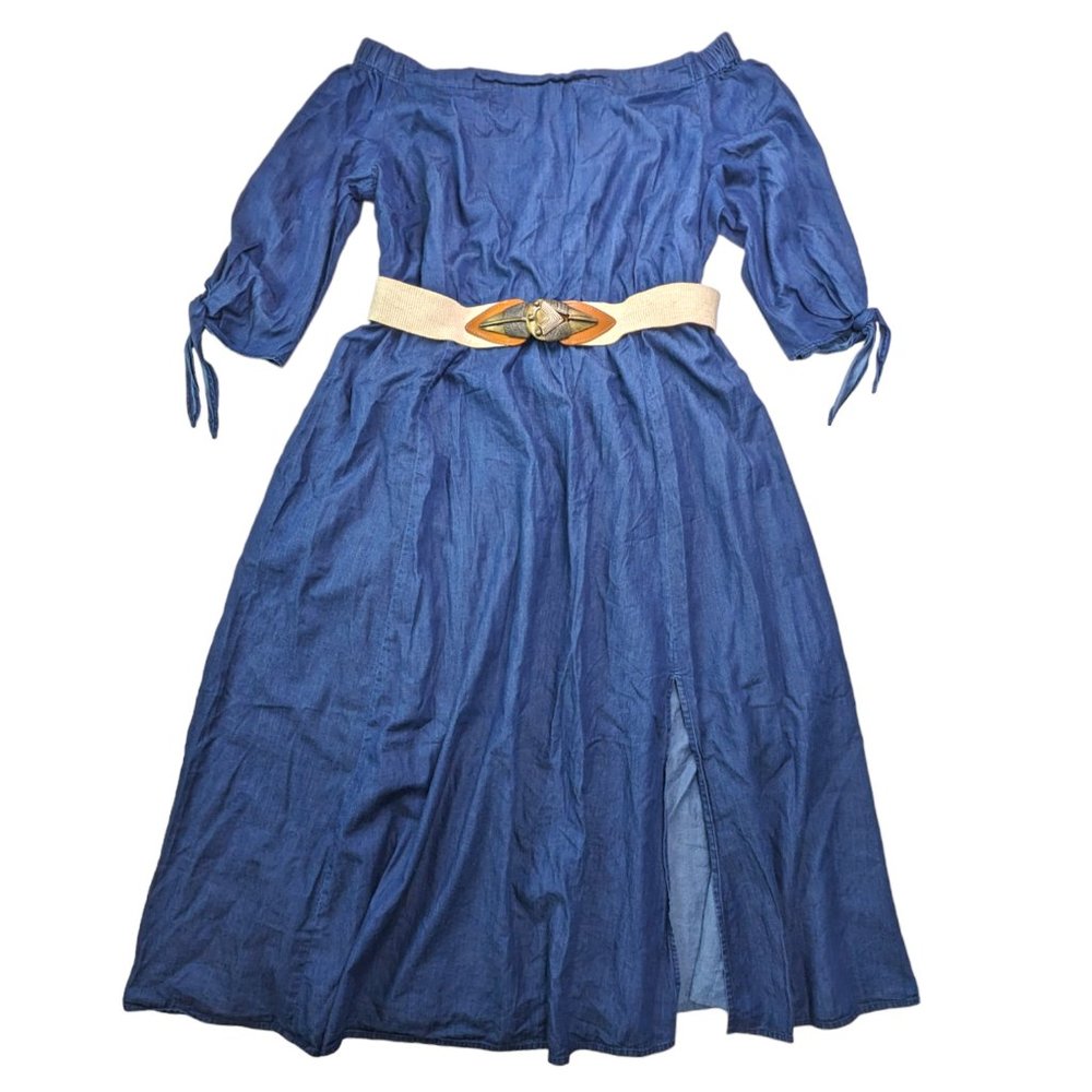 eShakti Studio Off the Shoulder Chambray Midi Dress, 3X / 24W